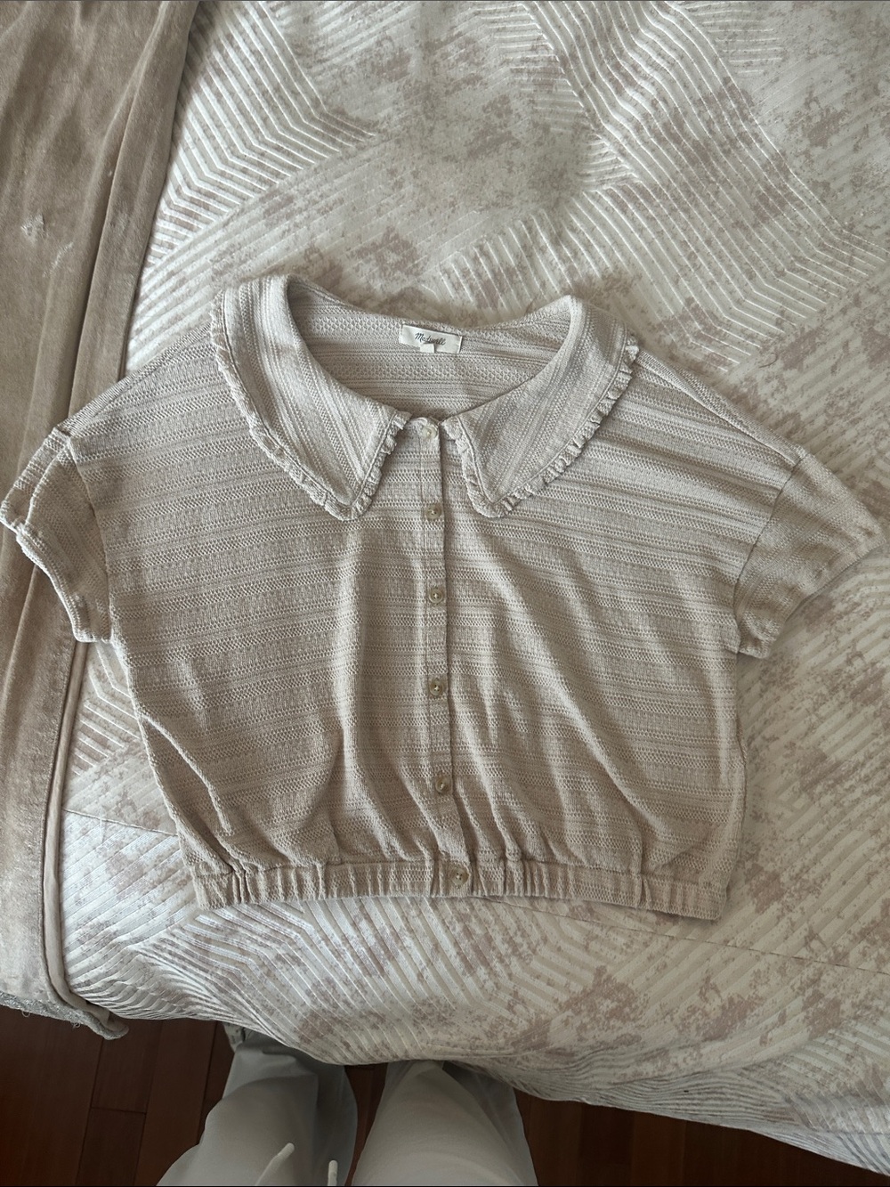 Madewell Beige Peter Pan Collar Button-Front Crop Top